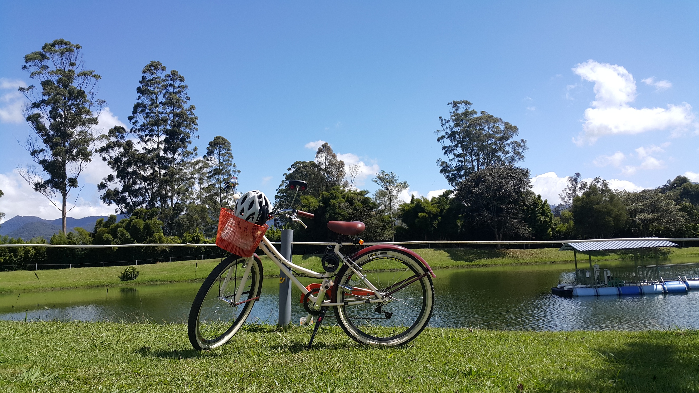 Bicicleta al lado de un lago en Jardines de San Nicolás en La Ceja. Reserva en Viajes Comfama